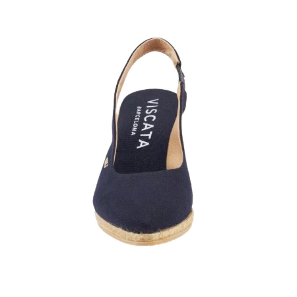 Navy Espadrille Wedge Slingback Shoes - Picture 2 of 9
